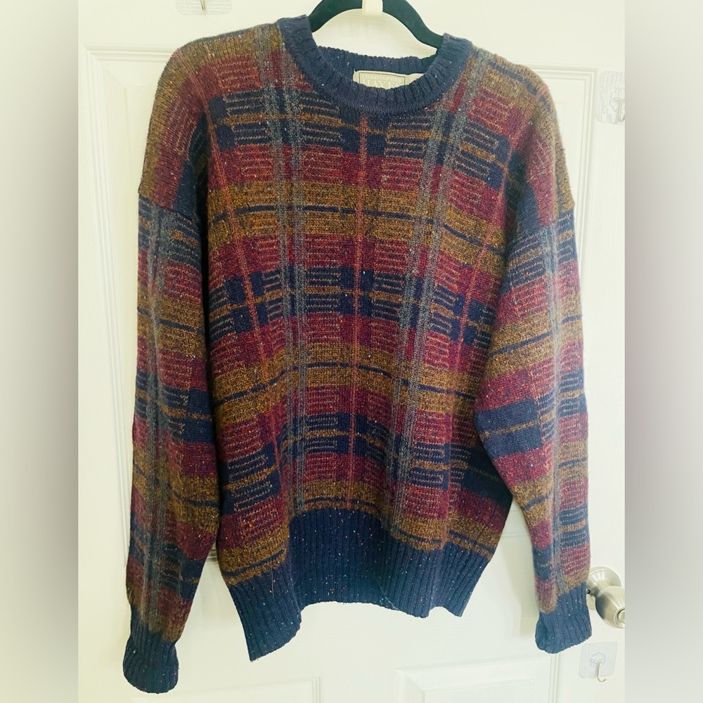 VINTAGE Christopher Hayes Mulit Color Plaid Shetland Wool Sweater SZ M